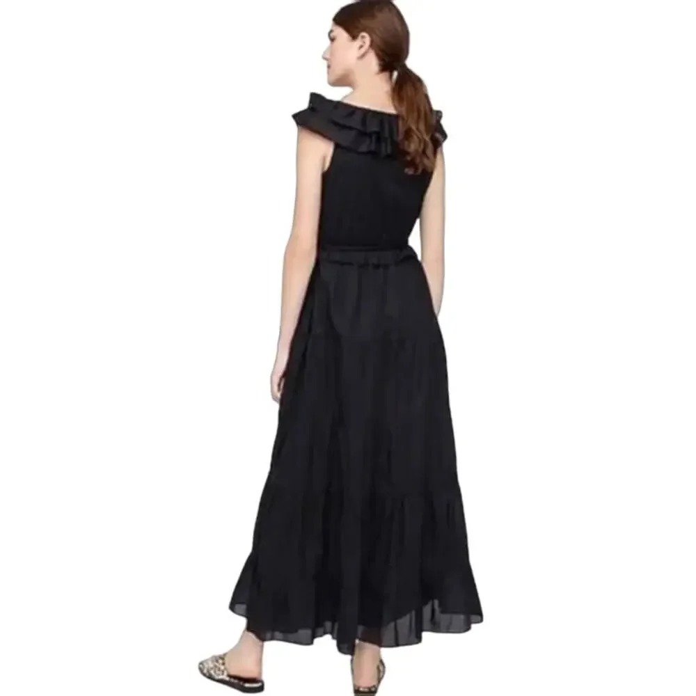 J Crew Ruffle Front Maxi Dress Braided Belt Womens Wrap Size 6 Cottage Core EUC‎ - Picture 3 of 12